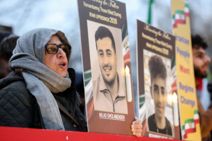 People rally and hold a vigil to honor those killed during the nationwide protests in Iran, in Washington, D.C.