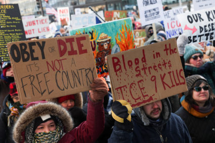 Protest after federal agents fatally shot a man while trying to detain him, in Minneapolis
