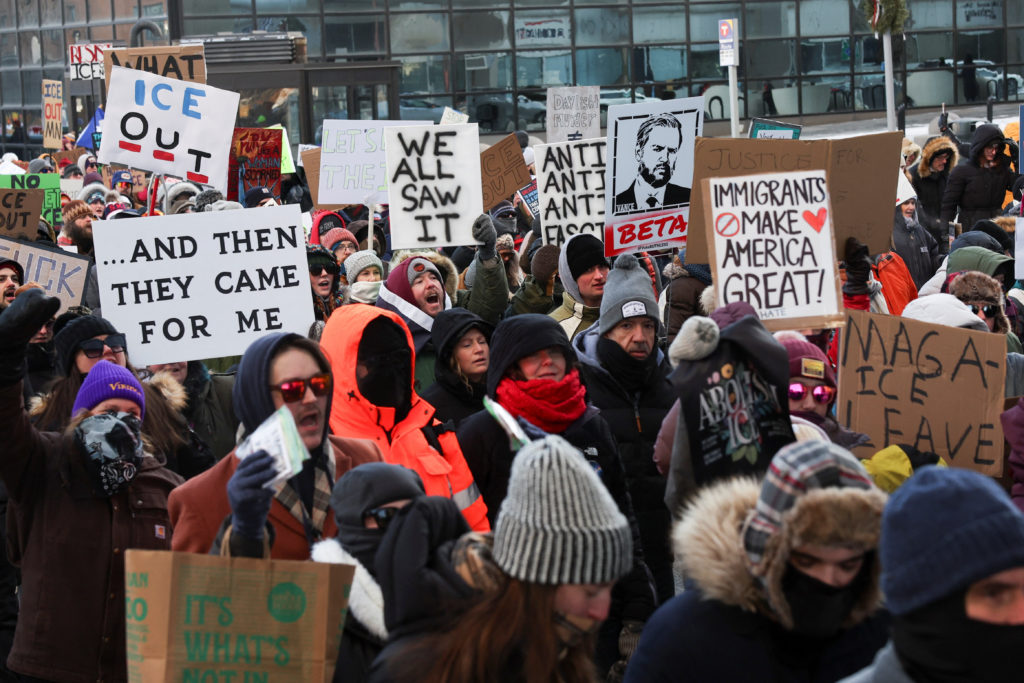 Protest after federal agents fatally shot a man while trying to detain him, in Minneapolis