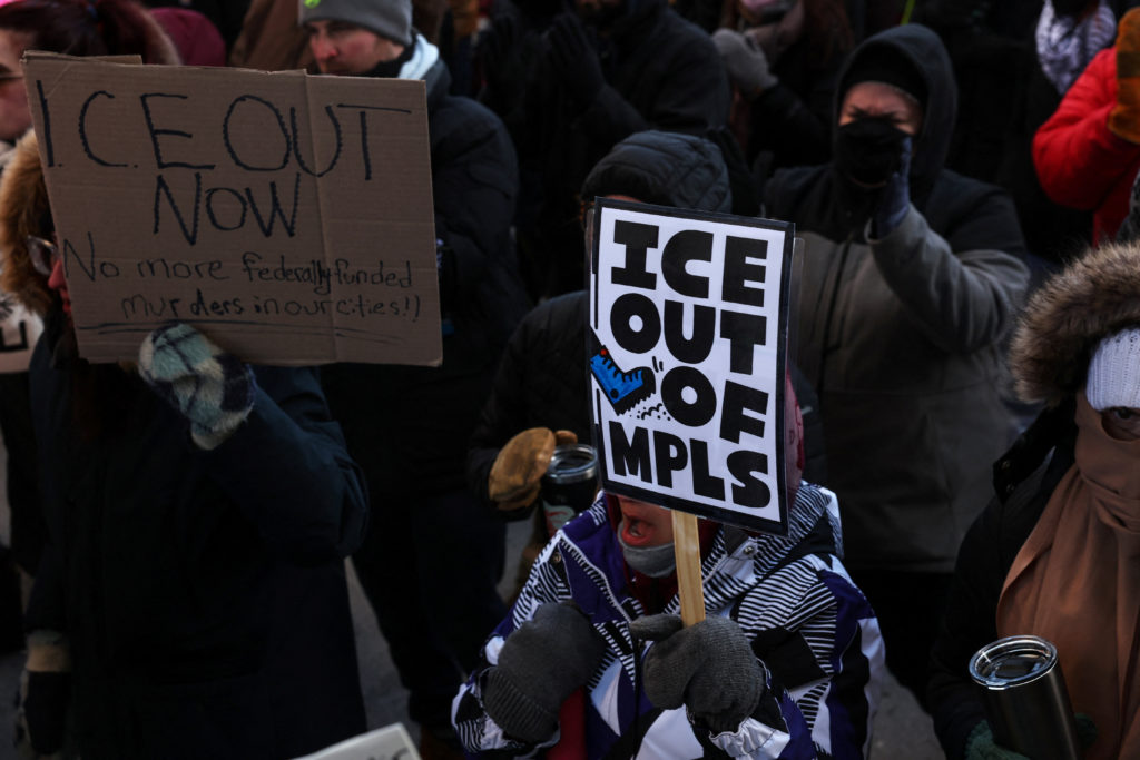 Protest after federal agents fatally shot a man while trying to detain him, in Minneapolis