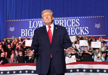 U.S. President Donald Trump delivers a speech in Clive