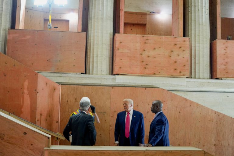 U.S. President Trump tours the Federal Reserve Board building in Washington, D.C.