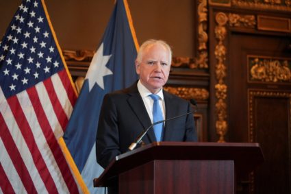 Minnesota Governor Walz speaks to reporters after he announced that he would not seek reelection, at the Minnesota State C...