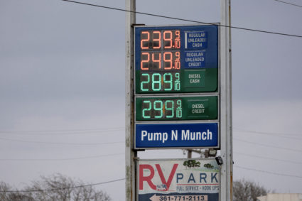 Gasoline and diesel prices are displayed at a Citgo gas station in Ganado