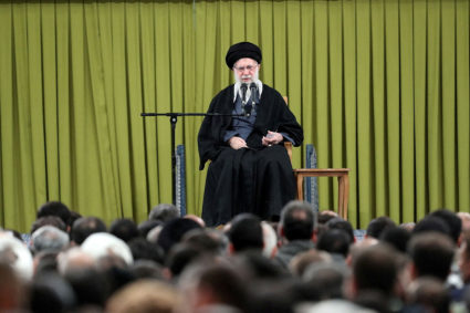 Iran's Supreme Leader Ayatollah Ali Khamenei speaks during a meeting in Tehran