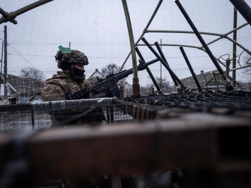 Ukrainian serviceman after returning from positions near the frontline town of Kostiantynivka