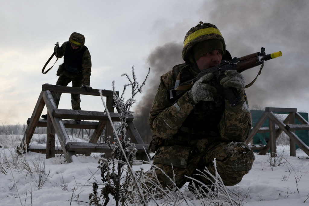 FILE PHOTO: Ukrainian service members attend a military training near a frontline in Zaporizhzhia region