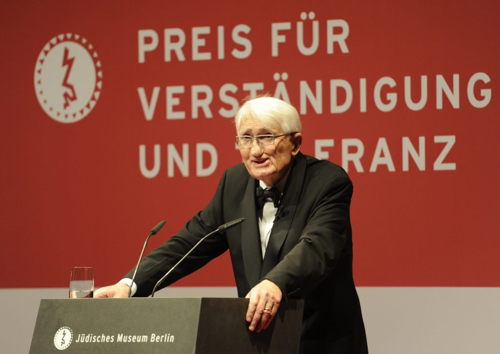 German philosopher Professor Habermas makes speech during "Understanding and Tolerance" awards ceremony at Jewish museum i...