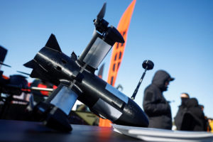 P1-Sun FPV interceptor drone is displayed at an exhibition of Ukrainian drone makers in an undisclosed location in Ukraine