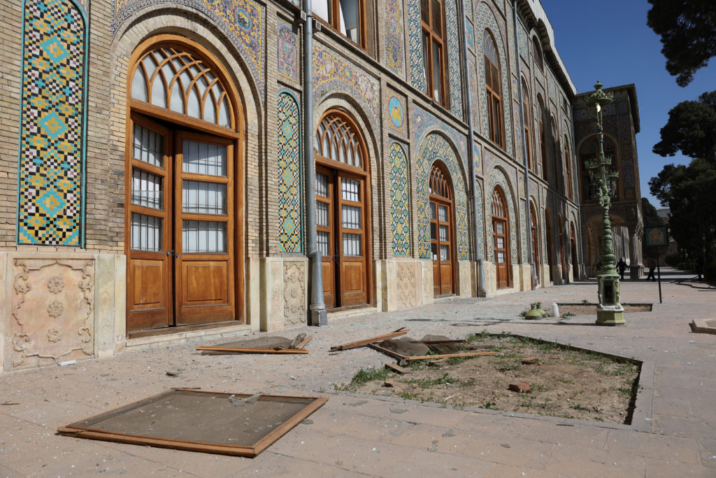 Debris outside at the historical monument Golestan Palace after it was damaged in an Israeli and U.S. strike, in Tehran