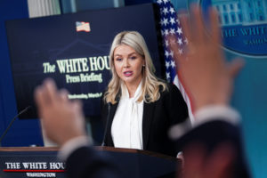 White House Press Secretary Karoline Leavitt holds a press briefing at the White House in Washington