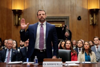 U.S. Senator Markwayne Mullin tesifies before a Senate Homeland Security and Governmental Affairs Committee confirmation h...