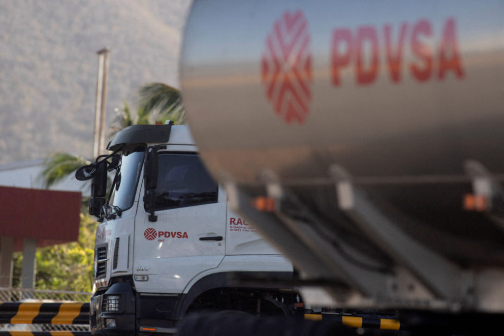 FILE PHOTO: Fuel tank trucks of Venezuelan state oil company PDVSA parked at Puerto La Cruz oil refinery in Puerto La Cruz