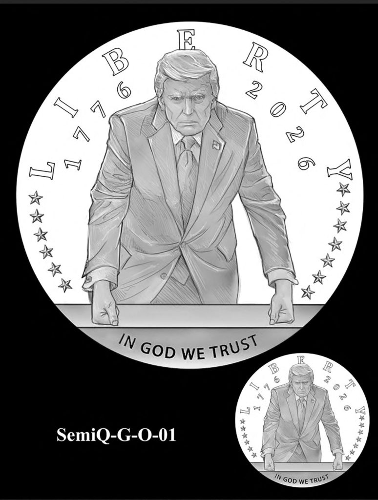 U.S. Mint Semiquincentennial commemorative coin design featuring U.S. President Donald Trump