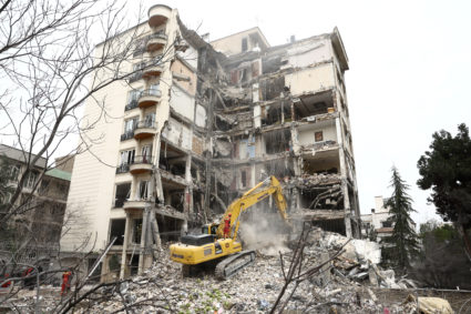 A view of a residential building that was damaged by a strike, Tehran
