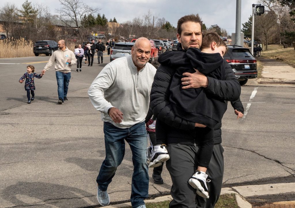 Emergency personnel respond to an incident at Temple Israel synagogue in West Bloomfield