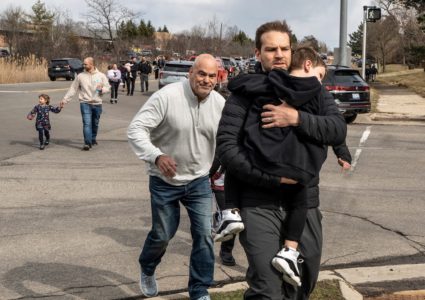 Emergency personnel respond to an incident at Temple Israel synagogue in West Bloomfield