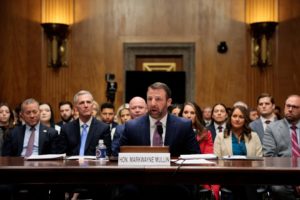 U.S. Senator Markwayne Mullin tesifies before a Senate Homeland Security and Governmental Affairs Committee confirmation h...