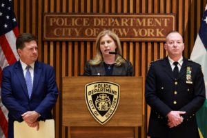 Press conference following arrest of suspects charged with igniting IEDs near Mamdani's home, at NYPD headquarters in New ...