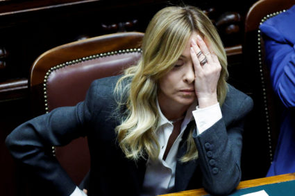 Italy's Prime Minister Giorgia Meloni speaks at the lower house of Parliament, in Rome