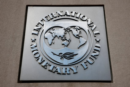 FILE PHOTO: A view of the International Monetary Fund (IMF) logo at its headquarters in Washington, D.C.