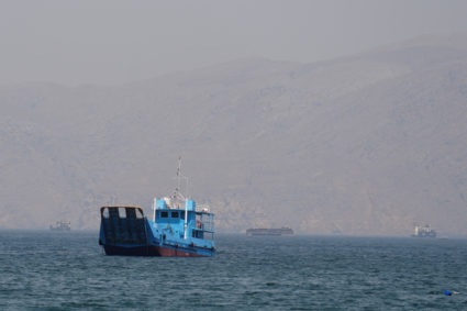 Ships and boats in the Strait of Hormuz off the coast of Musandam