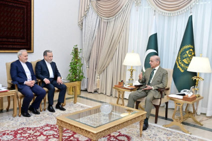 Pakistan's Prime Minister Shehbaz Sharif meets with Iranian Foreign Minister Abbas Araqchi in Islamabad