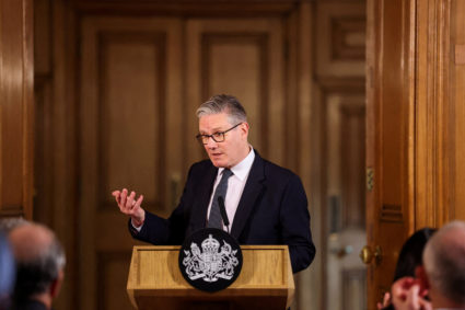 Britain's Prime Minister Keir Starmer attends a meeting with leaders from across society to discuss tackling antisemitism,...