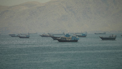 Vessels anchored at the Strait of Hormuz