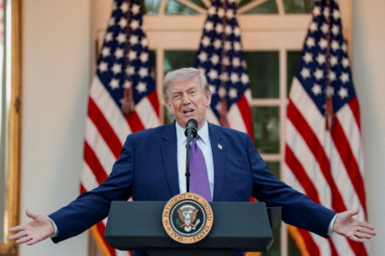 U.S. President Donald Trump hosts his second 'Rose Garden Club' dinner in honor of Police Week at the White House in Washi...