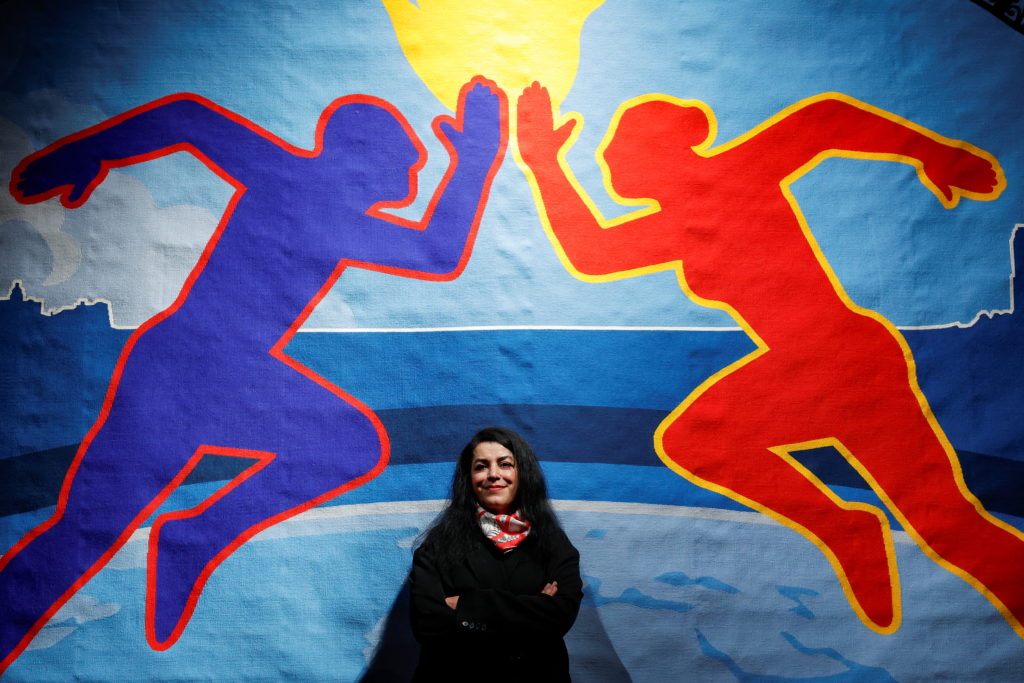 Unveiling of the Olympic tapestry by french-Iranian artist Marjane Satrapi, in Paris