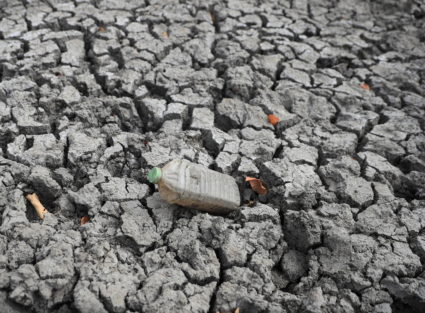 A view of cracked ground at a dam, in Mudzi