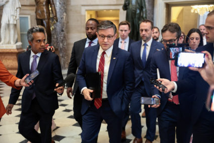 U.S. House Speaker Johnson (R-LA) walks to a vote, in Washington