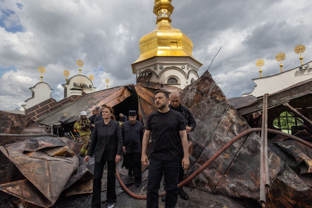 Russia unleashes an overnight barrage on Ukraine, killing 11 people and damaging a religious landmark, officials say