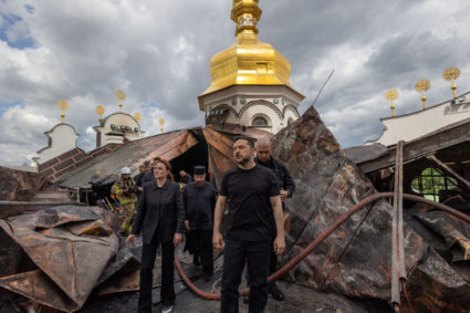 Russia unleashes an overnight barrage on Ukraine, killing 11 people and damaging a religious landmark, officials say