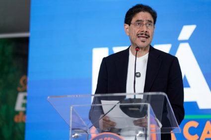 Colombia's leftist presidential candidate Cepeda addresses the media in Bogota