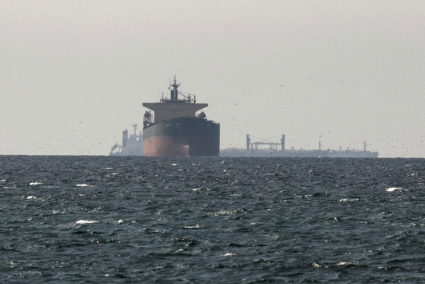 FILE PHOTO: Cargo ships in the Gulf, near the Strait of Hormuz