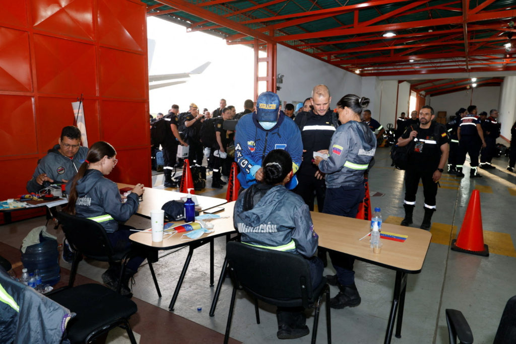 Rescue personnel of Spain's Emergency Military Unit, (UME), arrive to Venezuela to provide assistance in rescue efforts af...