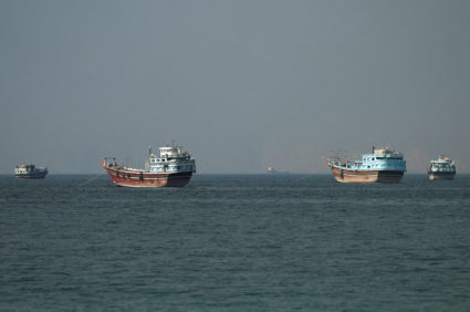 Vessels at the Strait of Hormuz, as seen from Musandam