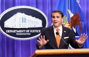 Acting U.S. Attorney General Todd Blanche and Assistant Attorney General for the Fraud Division Colin McDonald hold a pres...