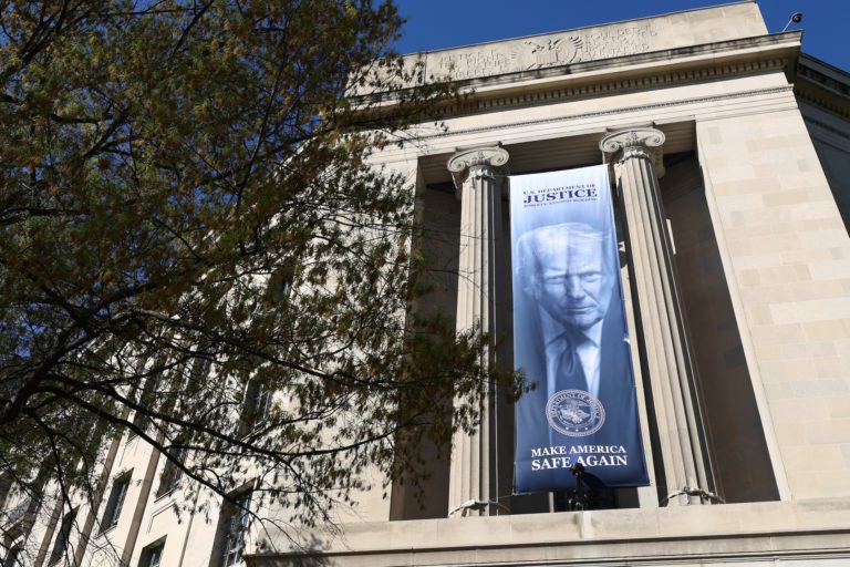 Trump banner at the Department of Justice in Washington