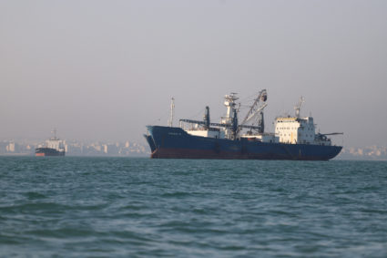 Vessels in the Strait of Hormuz near the beach of Bandar Abbas