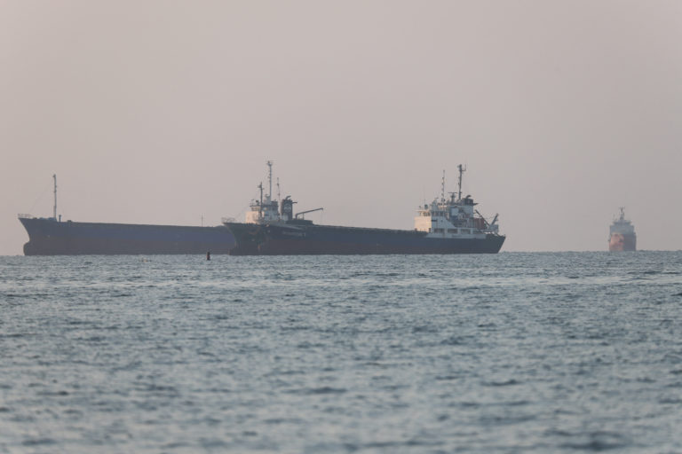 Vessels in the Strait of Hormuz near the beach of Bandar Abbas