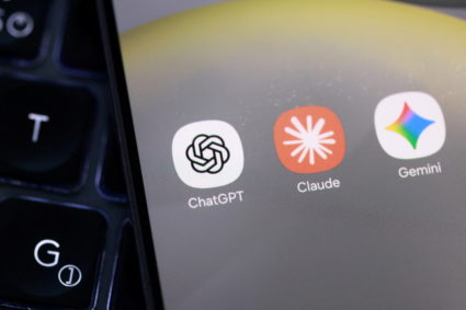 Illustration shows ChatGPT, Claude and Gemini app icons