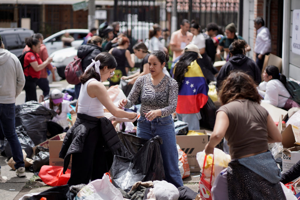 Donations are collected for people in Venezuela affected by recent earthquakes, in Bogota