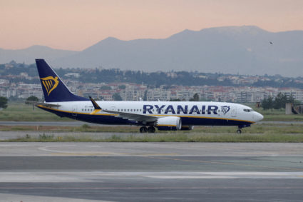 FILE PHOTO: A Ryanair plane at Makedonia airport in Thessaloniki, Greece