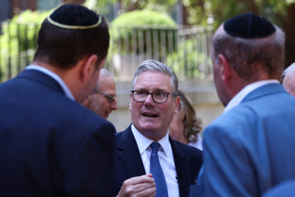 Britain's Prime Minister Keir Starmer hosts a reception with the Jewish community to discuss efforts to tackle antisemitis...