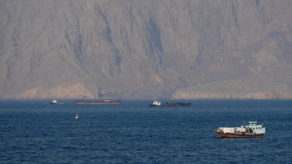 FILE PHOTO: Tankers and other vessels in the Strait of Hormuz off the coast of Musandam