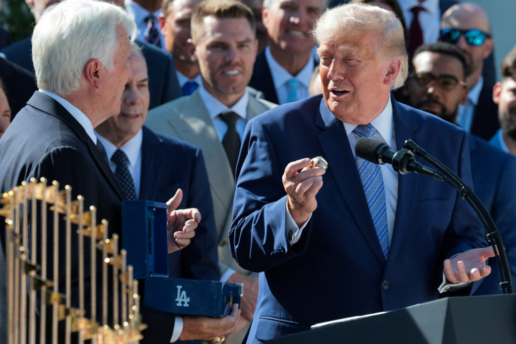 U.S. President Trump hosts a reception for the reigning MLB World Series champion Los Angeles Dodgers, at the White House