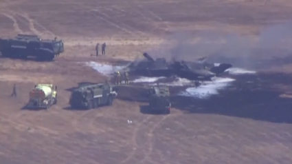 Smoke rises after a Marine Corps F-35B accident at Marine Corps Air Station Miramar